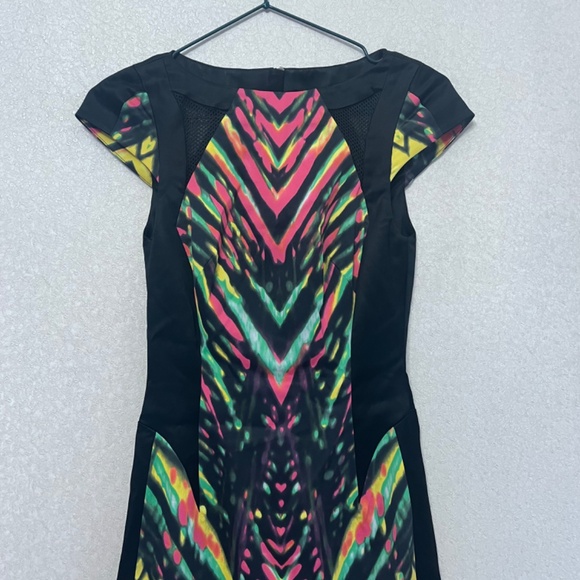 Karen Millen Multicolor Striped Neon Mesh Detail Cocktail Pencil Sheath Dress 2 - Picture 11 of 14